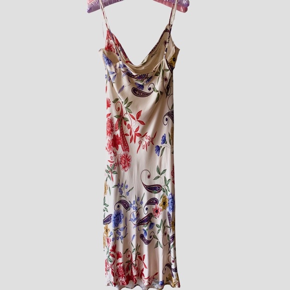 DRESS FORUM FLORAL PAISLEY COWL NECK SLEEVELESS SUMMER MIDI DRESS SIZE MEDIUM - Picture 5 of 16